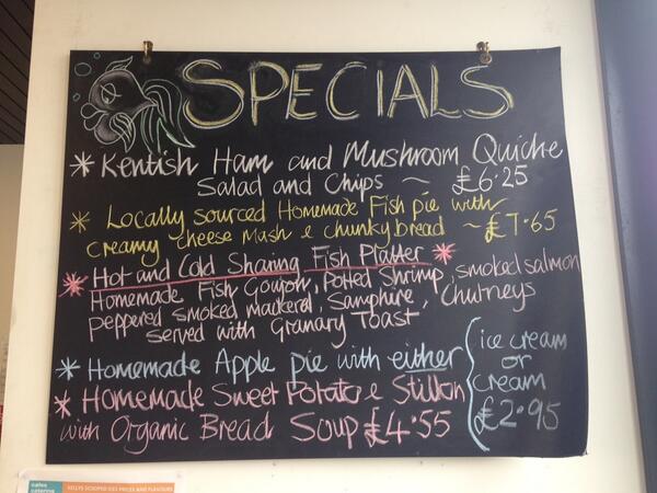 Our lovely stade specials board for lovers of local fish and those who are all local fished out!
