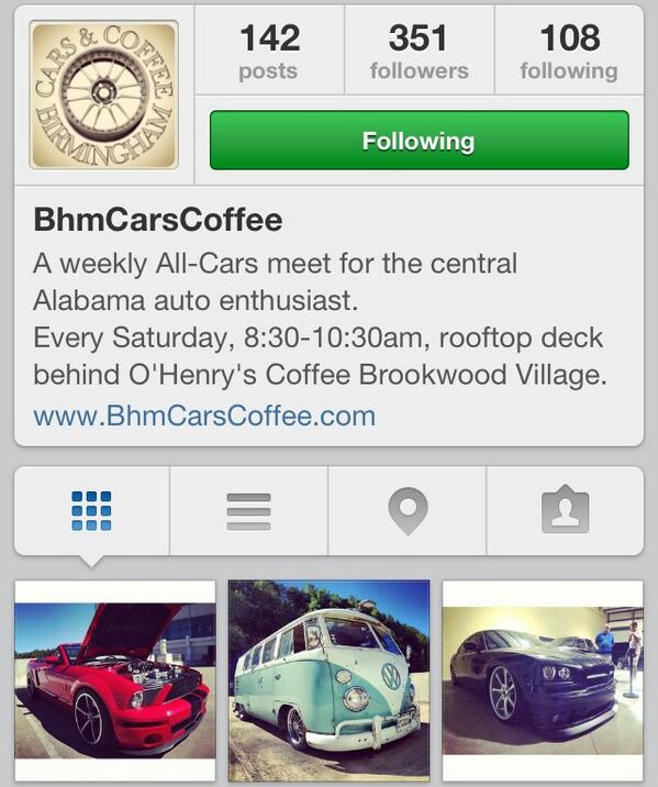 BhmCarsCoffee's tweet photo. If you're NOT already, then be sure to Follow us on Instagram! @BhmCarsCoffee http://t.co/DCFoCa9Z13