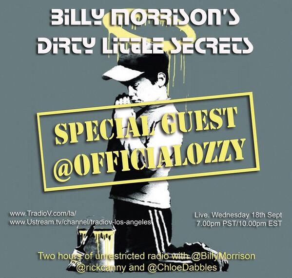 I will be on <a href="/BillyMorrison/">BILLY MORRISON</a>'s radio show this Wednesday. Tune in!