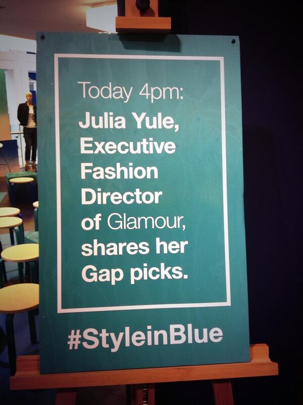 GlamourMagUK's tweet photo. Come and meet our Executive Fashion Director RT: @Julia_Yule: Name up in lights @GlamourMagUK @UKGap http://t.co/leWdTcauTl #styleinblue