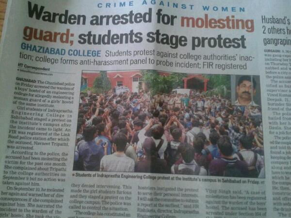 an_tyagi's tweet photo. A big salute to students of IP college ghaziabad. They stand by the poor female gaurds and these youths are our hope http://t.co/YGQJJ2org4