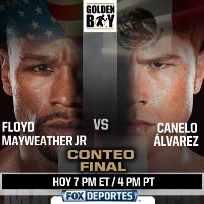 FOXDeportes's tweet photo. Comienza la cuenta regresiva para la pelea entre @FloydMayweather y @caneloOficial #CaneloMayweatherFOX http://t.co/xbsaMLEObG