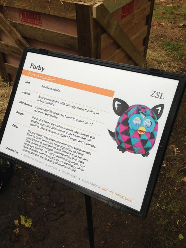 FurbyUK's tweet photo. Did you see the Furby egg at @ZSLLondonZoo this weekend? Check out the Zoo Keepers' species sign post! #furbyboom http://t.co/OLaaI5gyJP