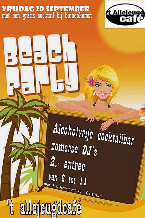 Aostrum's tweet image. Vrijdag 20 sept. Soos #Oostrum Beachparty in 't Allejeugdcafé. aostrum.nl