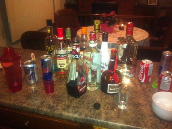 Ruby_Pixel's tweet photo. My night consists of making drinks and not drinking them myself. This is my lab. #booze http://t.co/OsDQejU5bR