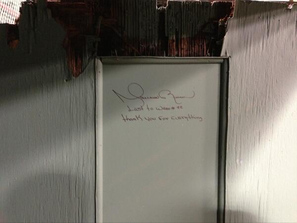 jamierich8's tweet photo. “@Buster_ESPN: This what Rivera wrote in the bullpen. http://t.co/IbsoC26YWi”@adever91 ... Even makes me sad.