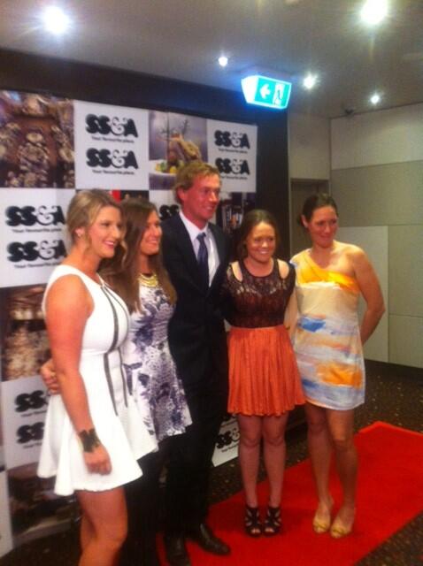 bordermail's tweet photo. More red carpet action from the @omfnl #morrismedal. Jess Bice, Cath Svarc, Jarred Lane, Kiara McLean &amp; Beck Didier. http://t.co/UpgzFuH14x