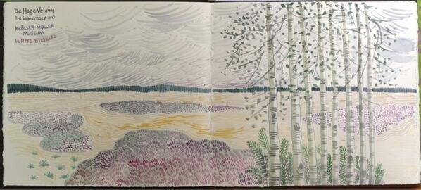 2nd spread from my #dutchholiday sketchbook #paintseptember 
landscape of De Hoge Veluwe painted from memory.