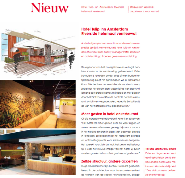 Interview in "On the move" @AutogrillNL over het interieurconcept voor Tulip Inn Riverside Amsterdam