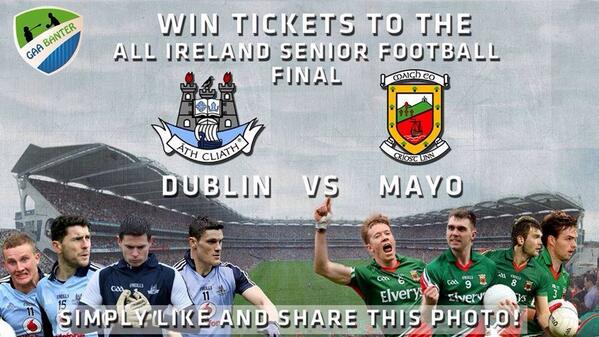 PunditArena's tweet photo. Want to win to tickets to the All Ireland? RT and Follow us to enter the draw http://t.co/kr4jjRZk3l