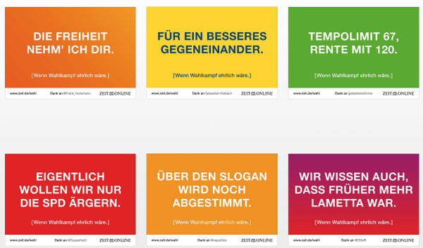 So die #ehrlichewahl auf Plakaten aus, die Sie in Hamburg, Frankfurt, Berlin, Magdeburg, Köln &amp; München finden (leo)