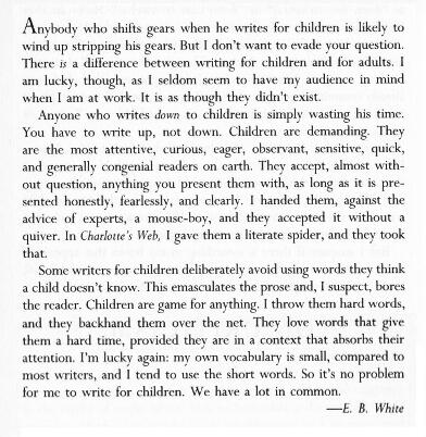 LettersOfNote's tweet photo. E. B. White on writing for children: http://t.co/nBFPEuEozt