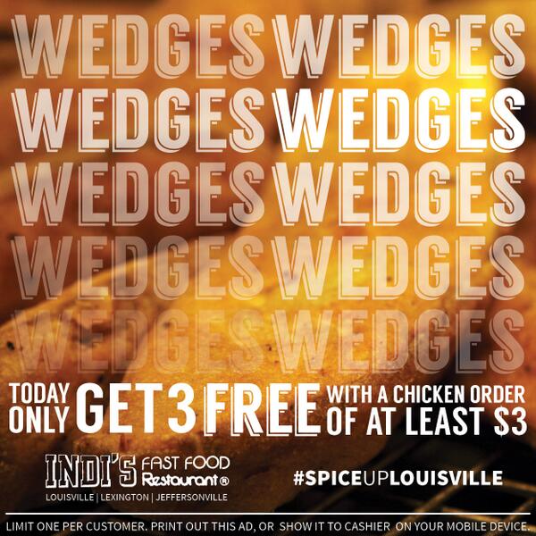 Indis_FastFood's tweet photo. TODAY ONLY- Get a side of 3 wedges with any chicken order of > $3. Check out our full menu at http://t.co/9R7PjBxUvi http://t.co/JsTWdbbycH