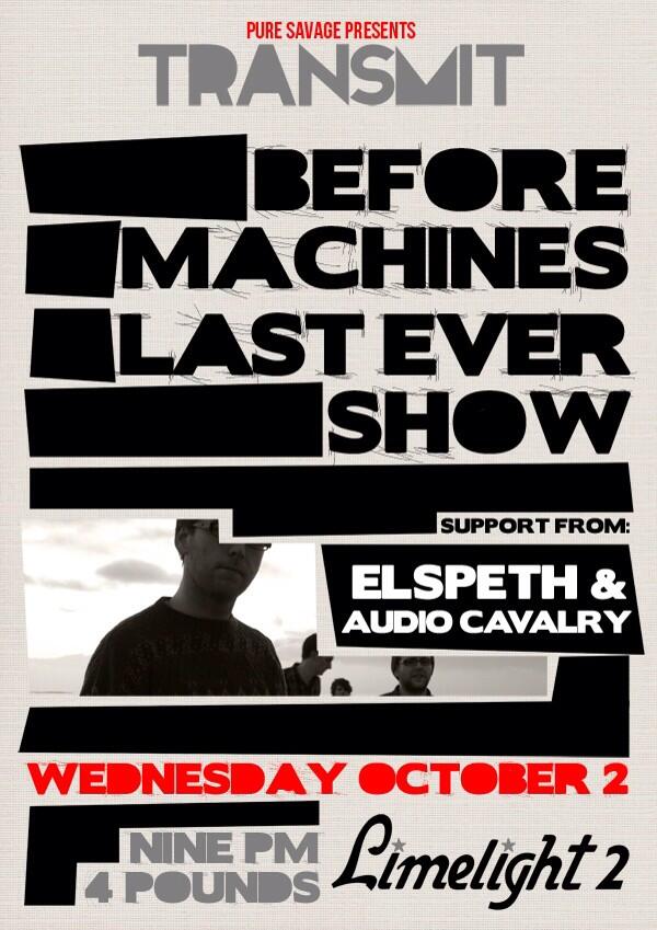 transmitbelfast's tweet photo. NEXT TRANSMIT @beforemachines Last Ever Gig w/ @Elspethmusic &amp; @AudioCavalry @LimelightNI Wed Oct 2 #NIMusic #GigsNI http://t.co/Zzh7V5xPRg