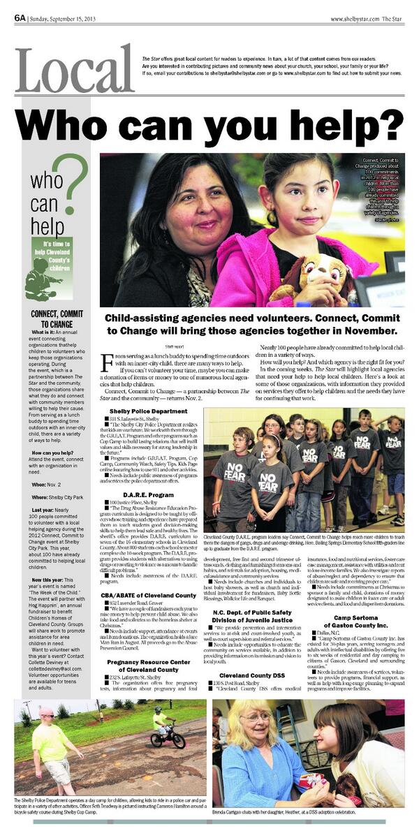 ConnectCommit14's tweet image. Did you see Sunday's local page of @shelbystar? All about agencies, needs that you can support thru #ConnectCommit
