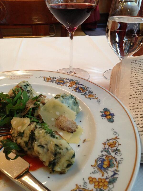 tiffriemer's tweet photo. Barolo &amp; truffled dumpling at Cantinetta Antinori = happiness http://t.co/7AJab7USsN