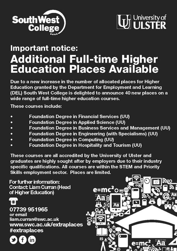 swccollege's tweet image. #extraplaces on Higher Education Full-Time Courses! bit.ly/196xH5E