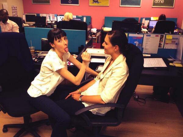 warrenmoss's tweet photo. Here is @melodymaker giving @VanjaK13 a makeover. We don't really work here at @Demographica http://t.co/7SGf0GDFwk