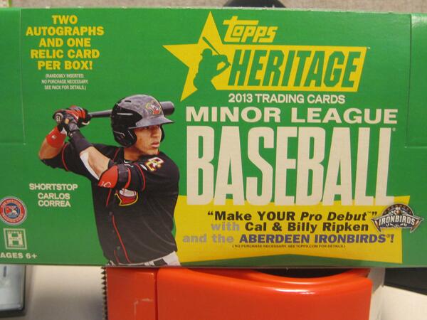 Topps's tweet image. Heritage Minor League BB is a Hobby-Only release, and every box contains TWO Autographed Cards and ONE Relic Card!