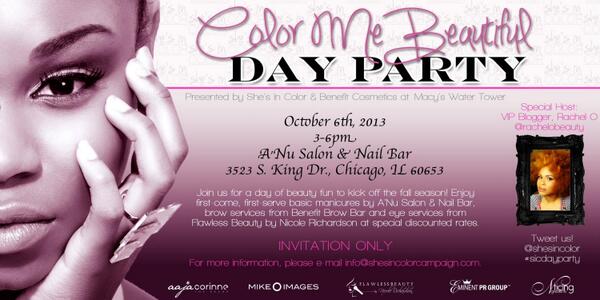 BenefitBrowBar's tweet photo. Meet us at the Color Me Beautiful @ShesInColor event on Sunday, Oct. 6. You don't want to miss this! #sicdayparty http://t.co/LVmH3bENSO