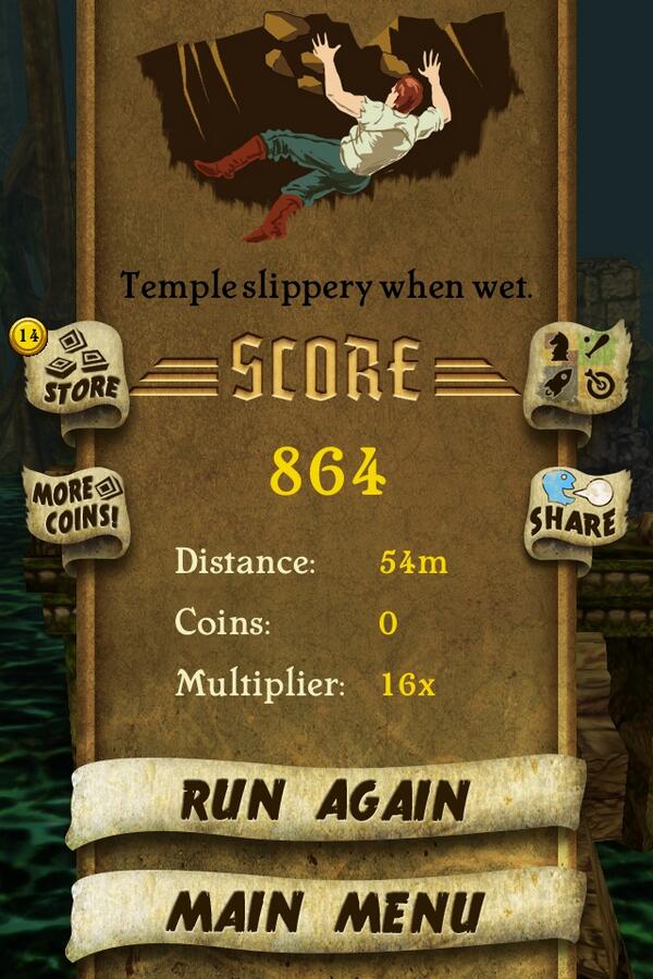 jessicamccaslin's tweet photo. I got 864 points while escaping from demon monkeys. Beat that! http://t.co/1IKEqaieyz #TempleRunpp http://t.co/K3U8PBscqk