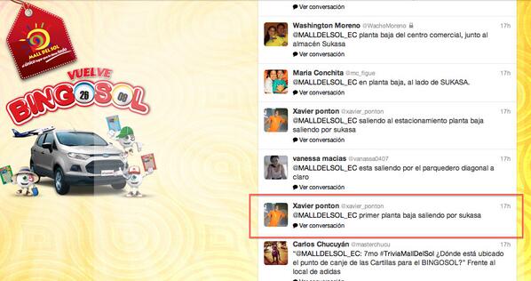 MALLDELSOL_EC's tweet photo. ¡Felicitaciones @xabier_porton! Ganaste 2 PALCOS de #TriviaMallDelSol para el partido Barcelona vs Independiente http://t.co/cT5a8kNVJf