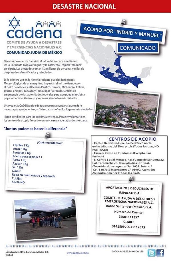 albertolati's tweet photo. Miles de personas necesitan hoy ayuda urgente. @cadena_mexico ha dispuesto los siguientes centros de acopio: http://t.co/xJtkT0cYi6