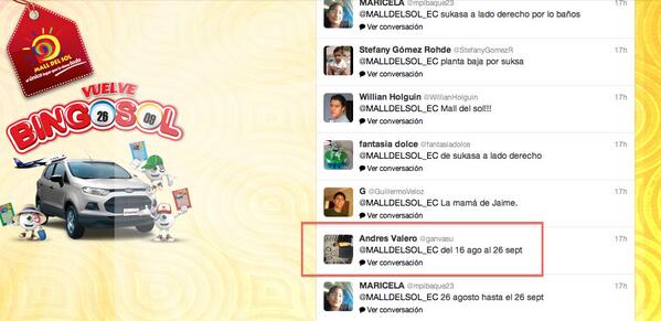 MALLDELSOL_EC's tweet photo. ¡Felicitaciones @ganvasu! Ganaste 2 PALCOS de #TriviaMallDelSol para el partido de Barcelona vs Independiente. http://t.co/hcQ4X0zR3x