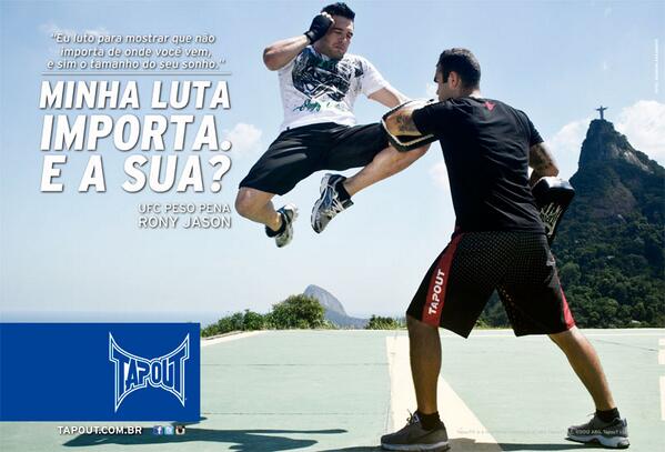 tapoutbrasil's tweet photo. Nova campanha @tapoutbrasil na @TATAMEMAGAZINE com @RonyJasonMMA  #minhalutaimporta #tapout #tapoutbrasil http://t.co/jCXHj019Fn