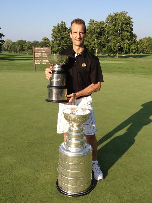 BRUCKHEIMERJB's tweet photo. @NHLBlackhawks Asst Coach Jamie Kompon w/ the Stanley Cup &amp; the Bad Boys Cup. First guy to win both in the same year. http://t.co/Lq2RxOU72c