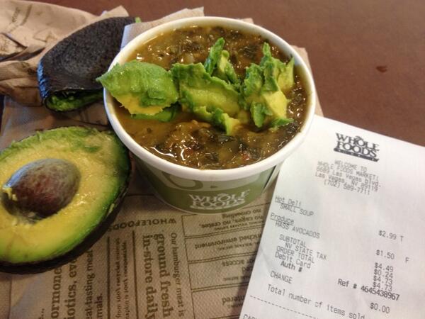 #nutrientdense lunch @WholeFoods for less than $5. YUM! #yourbodywillloveU4it #avocado #whitebean&kalesoup