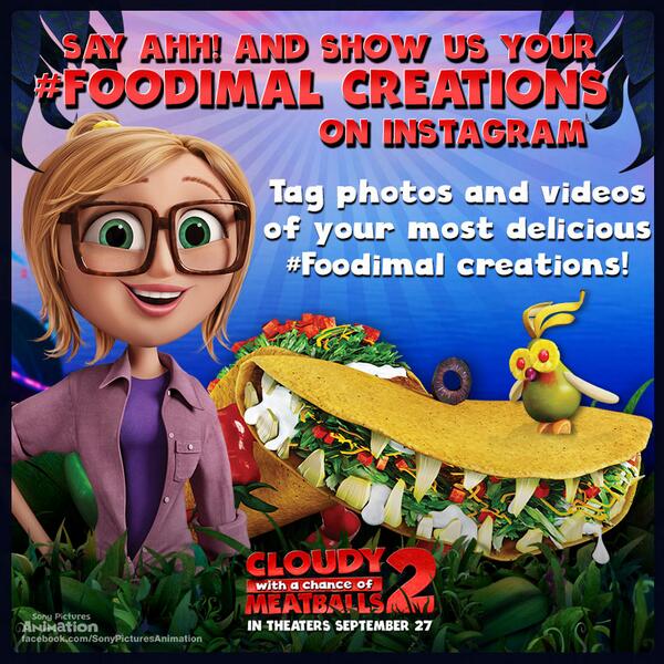 SonyAnimation's tweet photo. Take a huge bite out of your creative side! Upload your @CloudyMovie 2 inspired photo/video to Instagram. #Foodimal http://t.co/htAU18HO3E
