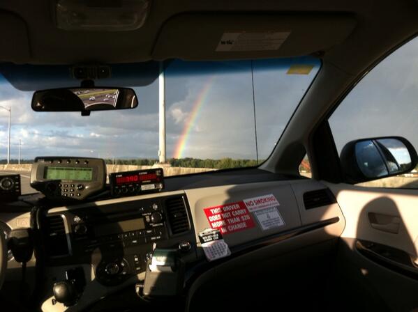 leaps's tweet photo. Headed home to LA from Portland. Nice rainbow on drive to airport. http://t.co/eSFwXFPr6M