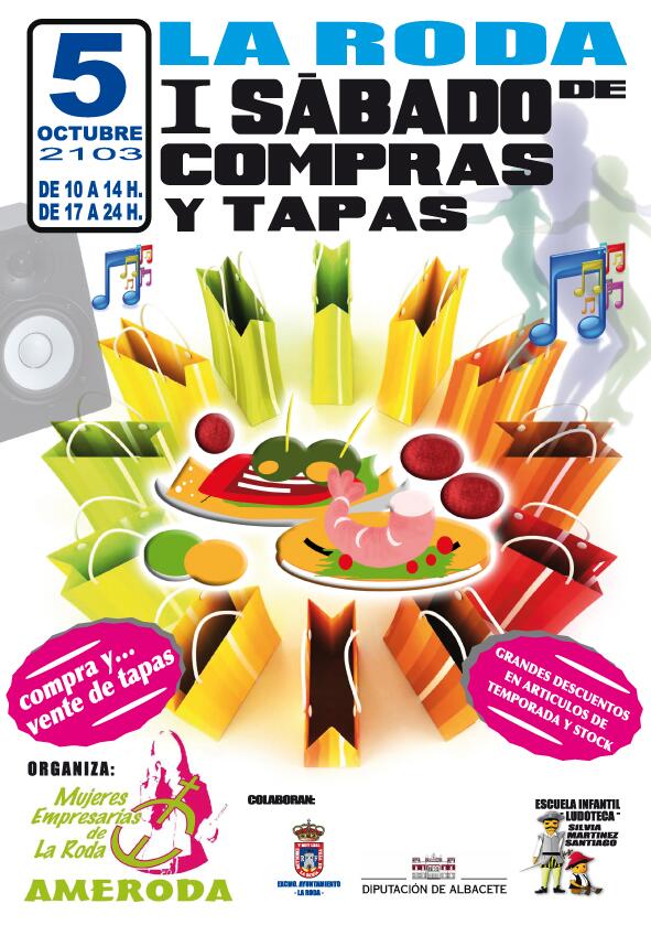 I Sábado De Compras y Tapas en La Roda, el 5 de Octubre de 10 a 14 h y de 15 a 24 h. Vente a La Roda de compras