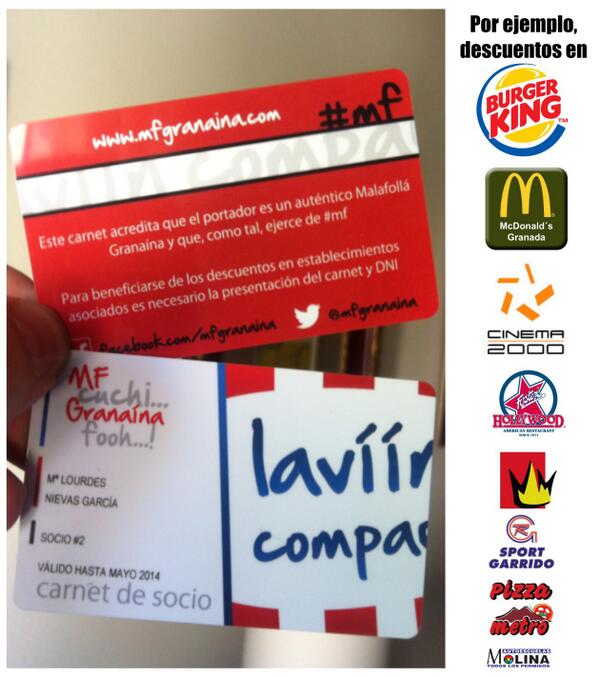 mfgranaina's tweet photo. YA! #SORTEO. 2 #CarnetMf. Sólo RT y síguenos! ¿Has visto q descuentos con el carnet? http://t.co/TgW7AY5I3q

#50000mf http://t.co/YhHxjWTthq