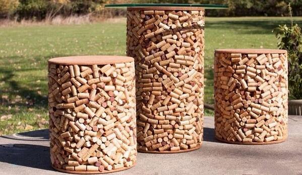 What a cute little bar stool and table for summer.. Used corks definitely have their uses