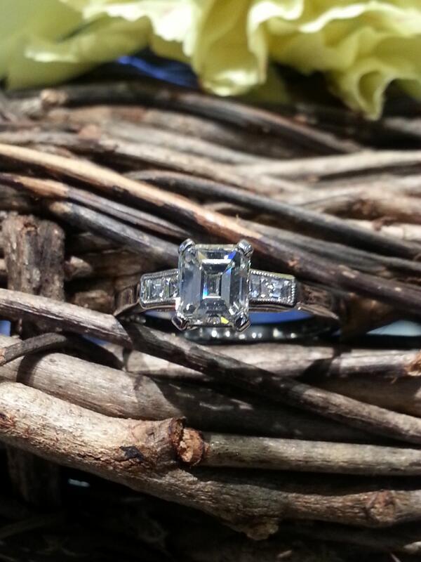 CobwebsJeweller's tweet image. FAB Emerald cut diamond ring. 0.91ct, H colour, in the centre with side stones. #welovediamonds#diamondsareforever#