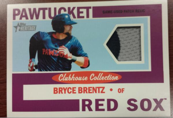 Topps's tweet image. @PawSox outfielder Bryce Brentz' #HeritageMiLB PATCH relic card looks great!