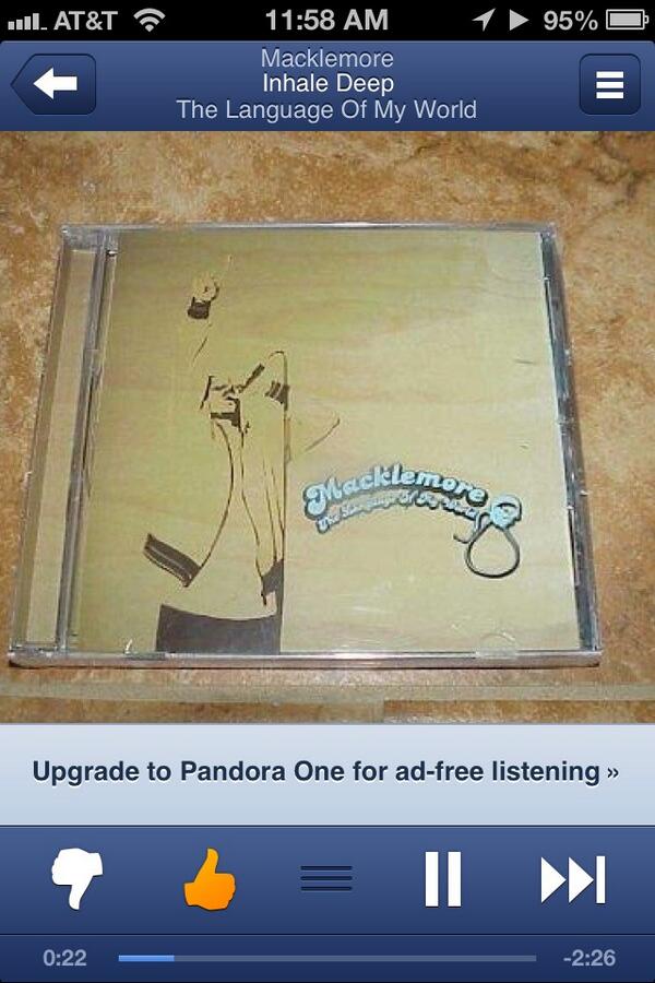 Evanderford's tweet photo. Pandora knows me well. #inhaledeep. @macklemore http://t.co/oeq9jYabt4