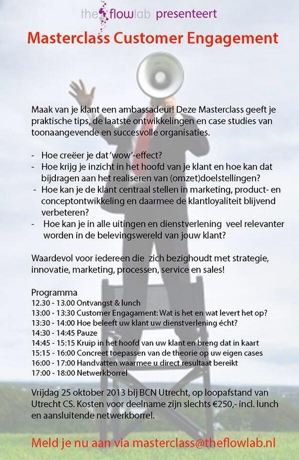 Onze Masterclass Customer Engagement komt eraan! Schrijf je voor 1 oktober in en krijg €50 korting! RT svp