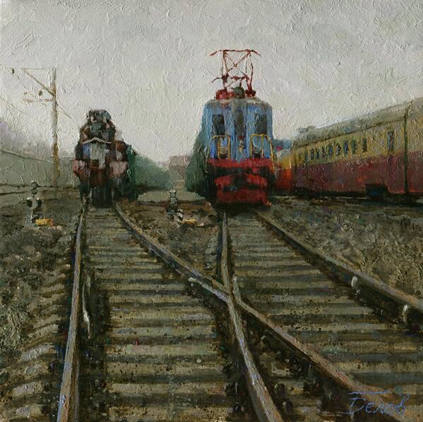 Artist_Belov's tweet photo. Painting "Terminal station" http://t.co/Iem31fZI6L 
#art #painting #landscape #artist #train #railway #railroad http://t.co/E25EjZGMqI