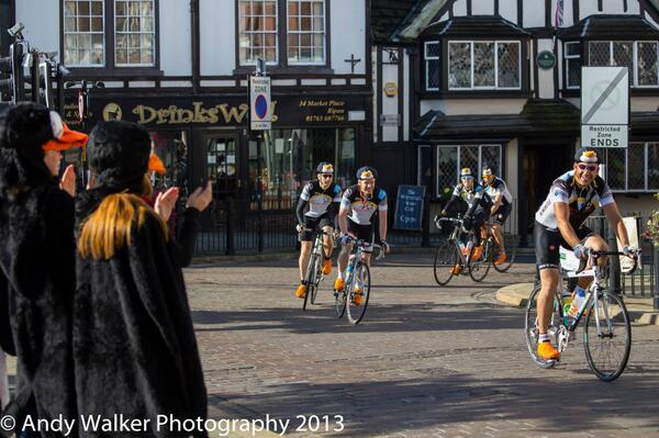 penguathlon's tweet photo. Love this photo, the penguins arriving into Ripon on the bikes (PS nearly at £20k now) http://t.co/Pj9JYZHrU9
