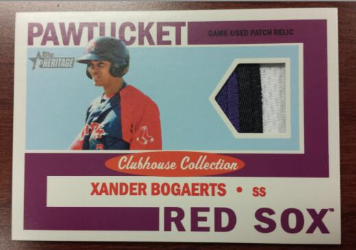 Topps's tweet image. #HeritageMiLB does not forget about recent call-up Xander Bogaerts. His patch card is slick!