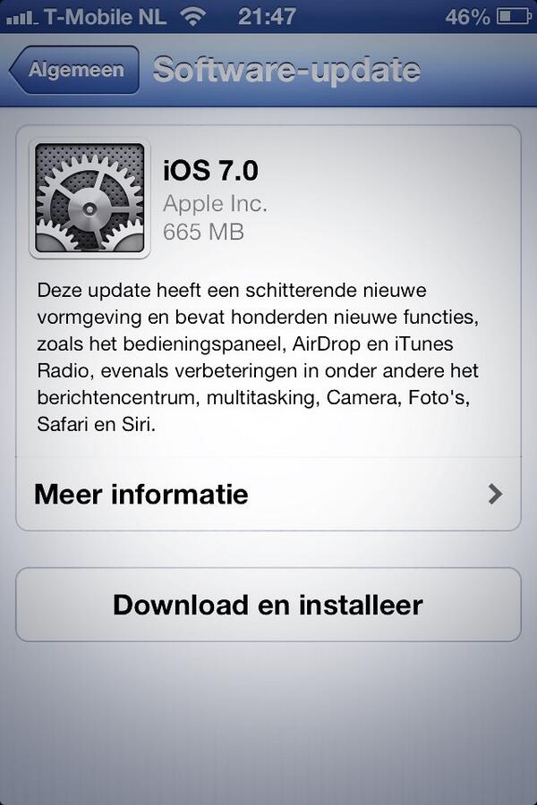 vosarj's tweet photo. #IOS7 665MB groot maar heeft 3GB vrije ruimte nodig? Appeltje even opgeruimd maar. Iem. al ervaring met de update? http://t.co/1HjxiEb4T1