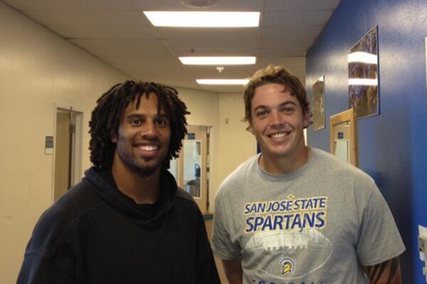 SJSUAthletics's tweet photo. #SJSUSpartans 2 of San Jose State's best - Jaguars' @LoweryDLo &amp; QB David Fales. Spartans vs. Minnesota, 9/21 ESPN2 http://t.co/DmHYyFCGhP