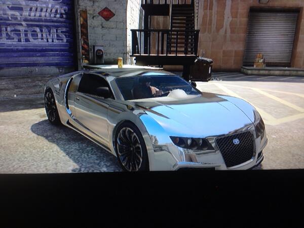 JordJC's tweet photo. Don't get more gangster than a chrome Bugatti #GTAV http://t.co/m9bZGvC7Yb