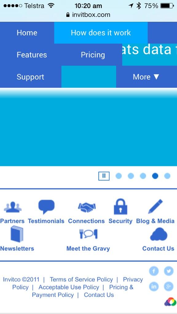 bigyahu's tweet image. @invitbox yikes! This is your landing page in Safari on iOS7 #responsivenot