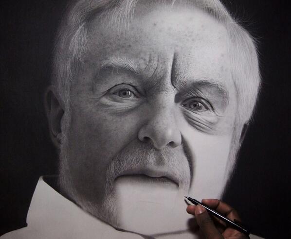 chesterartsfair's tweet photo. Incredible portrait of Sir Derek Jacobi by amazing artist Kelvin Okafor (@KOkaforart), who is displaying at #CAF13 http://t.co/qJ1XbXs9aE