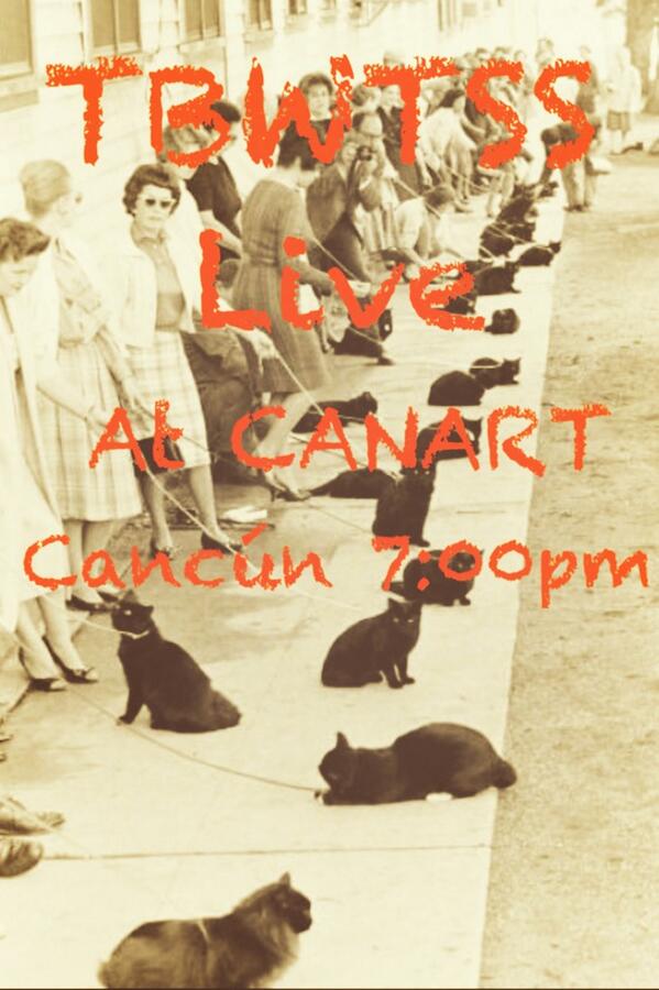 TBWTSS_Band's tweet photo. Time to take out your black kittens!! We'll be playing tomorrow at the "CANART" in Cancún... 7:00pm #StripedTour http://t.co/k6F2A9b9St