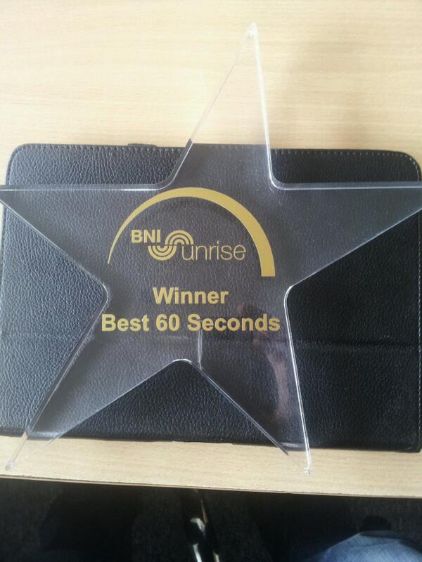 UbitecLtd's tweet photo. Won best 60 seconds at @BNISunrise this morning being Lee Gill @QualOfficeSupp, also thanks to @CBCexec2011 http://t.co/OsbWKZizz6